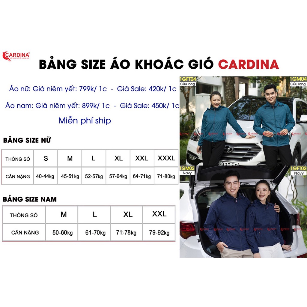 Áo khoác gió nam 𝐂𝐀𝐑𝐃𝐈𝐍𝐀 2 Lớp Lót Lưới Cao Cấp Siêu Cản Gió Giữ Nhiệt Cản Bụi Chống Nước 1GM.