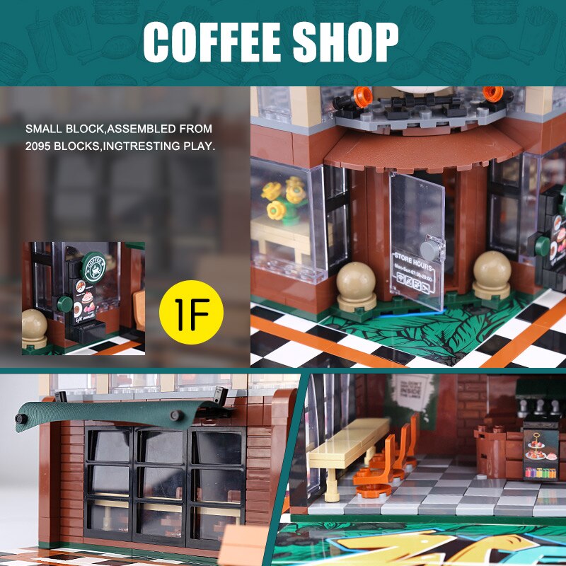 Đồ chơi Lắp ráp Mô hình Street View Sembo 601093 The Led Lighting Cafe Corner Compatible 10182