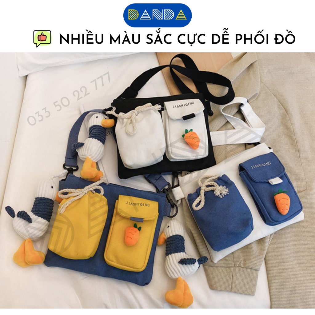 [ FREESHIP + ẢNH THẬT ] Túi đeo chéo nữ canvas mini dễ thương nhiều ngăn phong cách hàn quốc - DANDA STORE