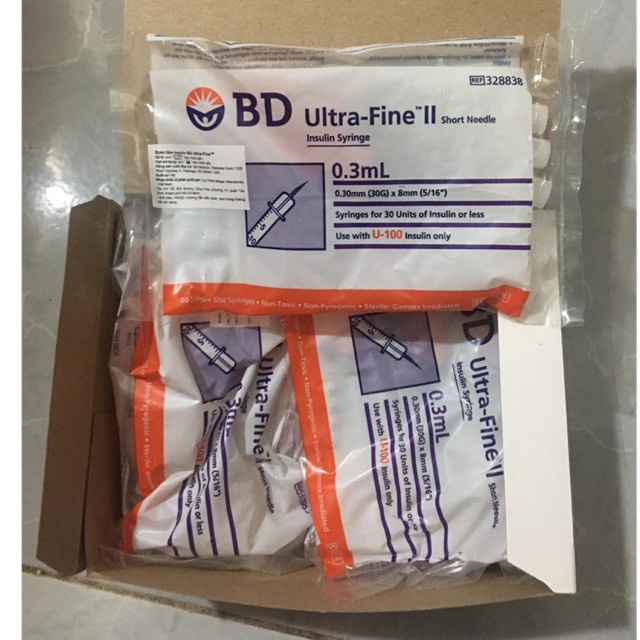 ✅ Bơm Tiêm Insulin (Kim Đầu Cam Chích Tiểu Đường): BD Ultra Fine II (Siêu Nhỏ - Chích Êm, Không Đau) -VT0349