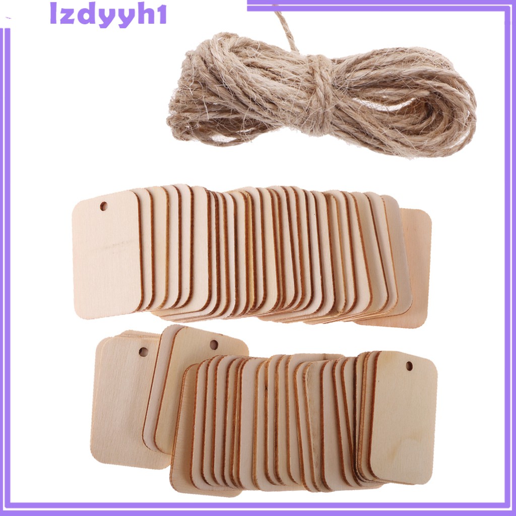 Set 100 Thẻ Gỗ Hình Chữ Nhật Màu Trắng Và Tự Nhiên Dùng Làm Đồ Thủ Công