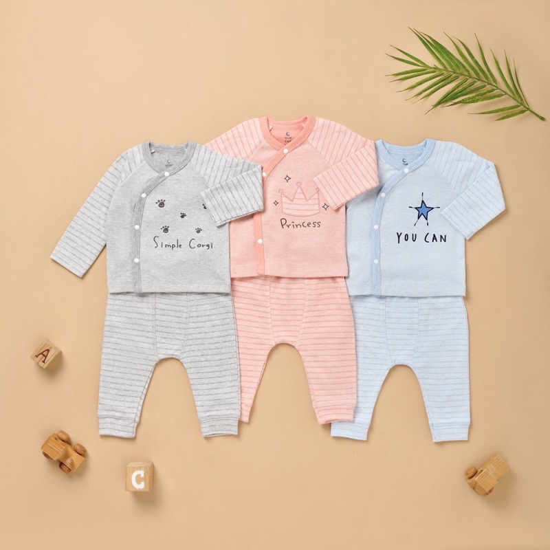 Bộ cài lệch Moon@ vải cotton cho bé trai/bé gái