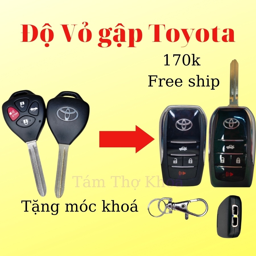 4 Nút  Vỏ Chìa Khoá Độ Gập Xe Toyota Innova, Fortuner, Vios, Yaris, corolla Altis, Camry...
