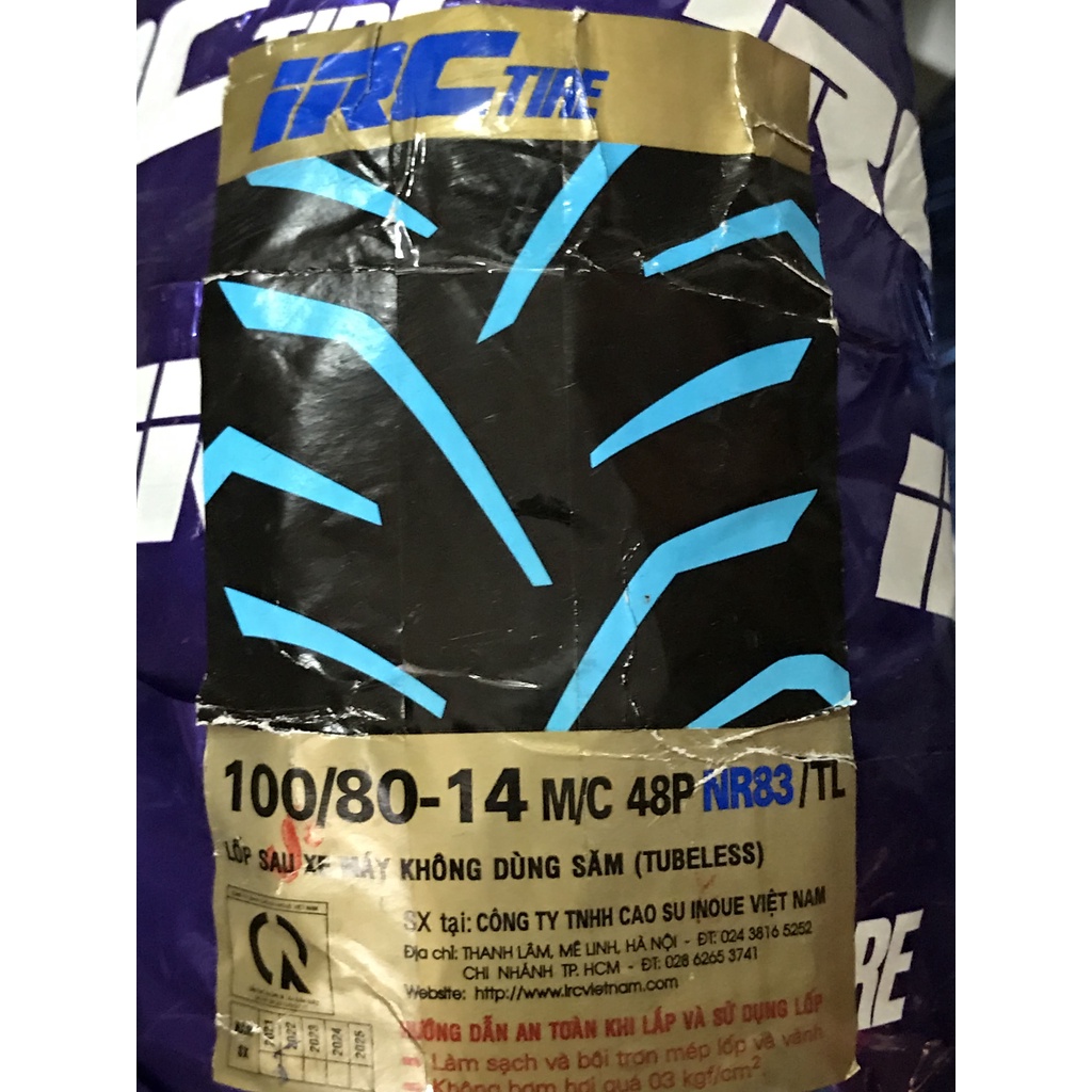 Vỏ Irc 90/80/14, 100/80/14 vỏ trước/sau Airblade150/160, Vario150, Click150, Pcx Mới không ruột