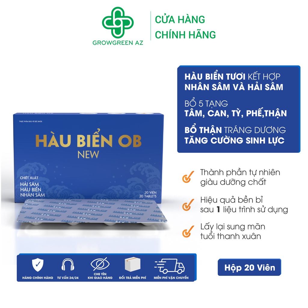 HOBN-Viên Uống Hàu Biển OB New Grow Green Az - Tác Dụng Cải Thiện Chức Năng Sinh Lý Nam, Tăng Thời Gian QH (Hộp 20 viên)