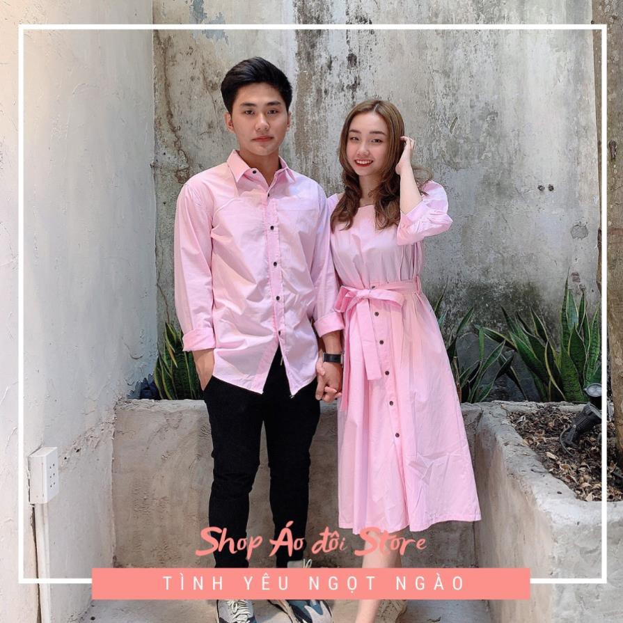 Bộ áo váy sơ mi cặp cao cấp, đồ đôi nam nữ  dễ thương, chất đẹp để chụp hình cưới, đi du lịch