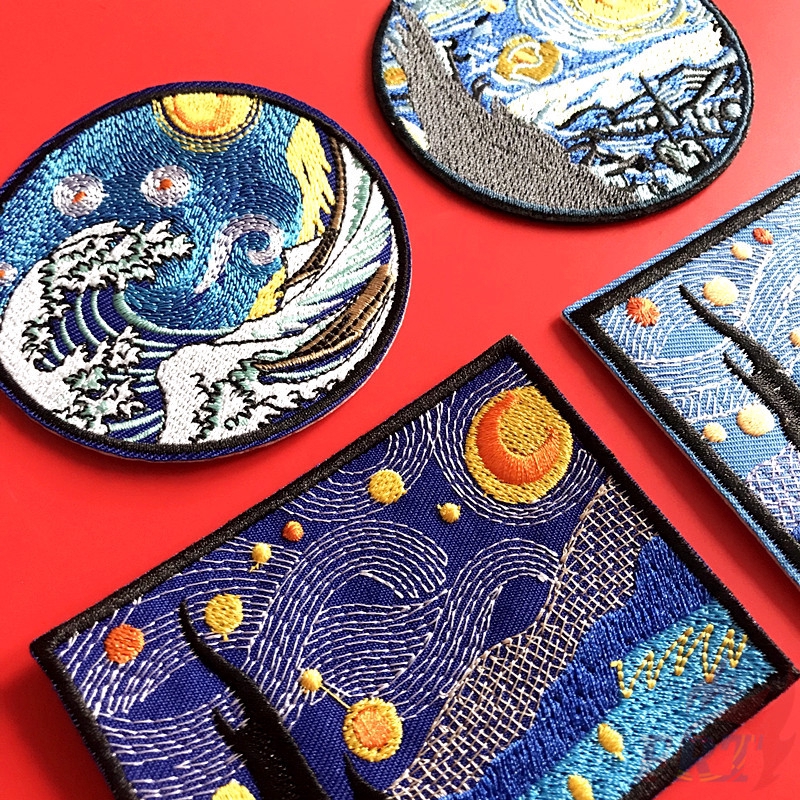 Bộ 1 / 4 Sticker Ủi Thêu Hình Tranh Của Van Gogh