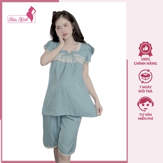 Đồ bầu mặc nhà - bộ bầu sau sinh chất đũi hàn phối ren ở ngực thời trang DB16