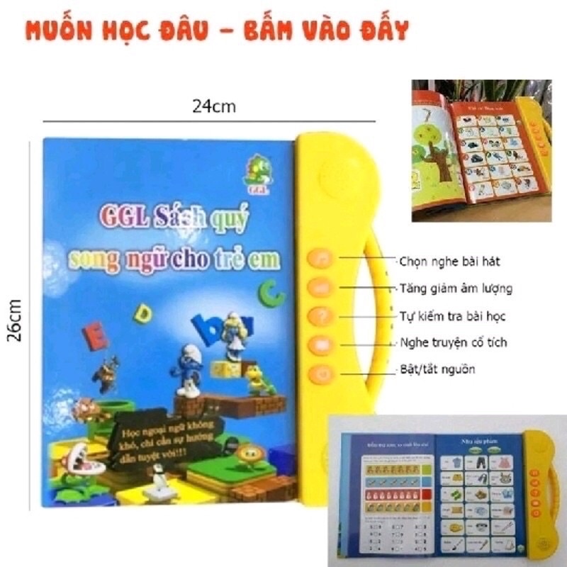 Sách Nói Điện Tử Song Ngữ Anh- Việt Giúp Trẻ Học Tốt Tiếng Anh- Cho Bé Từ 1- 7 Tuổi (Có kèm pin)