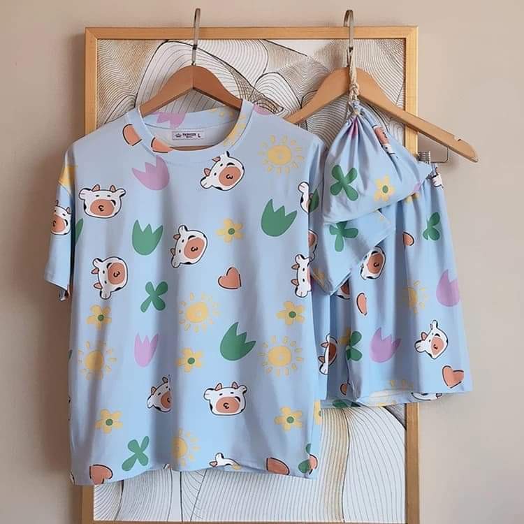 Bộ Đồ Ngủ Áo Ngắn Quần Cộc Pijama, Đồ Ngủ Nữ Cộc Tay Dễ Thương Chất Thun Lạnh Siêu Mát
