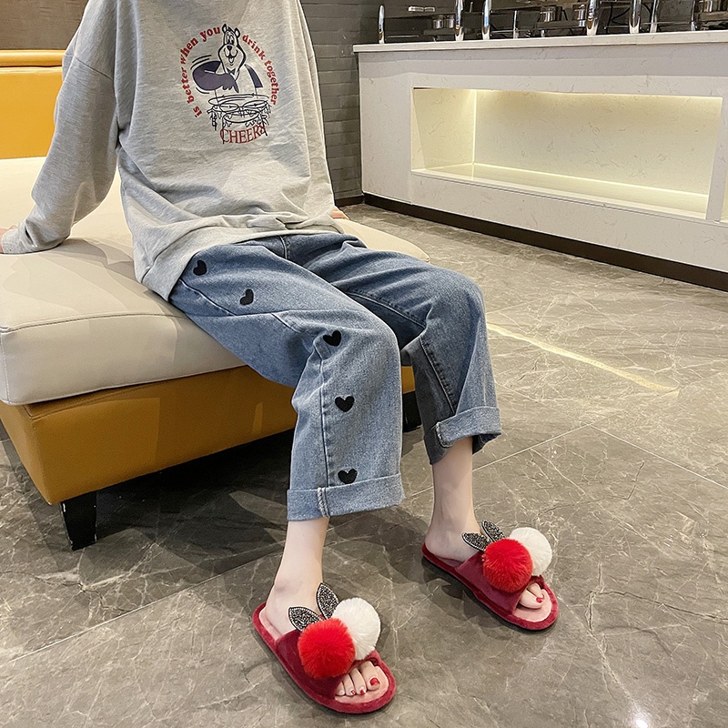 Dép bông đế bằng phối màu thời trang Hàn Quốc cho nữ