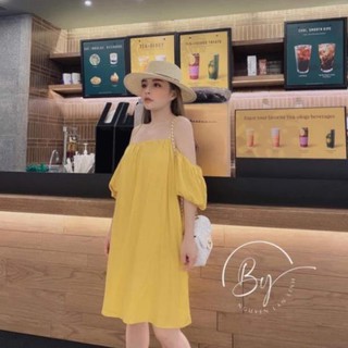 Váy maxy trễ vai dáng xuông chất đũi lụa