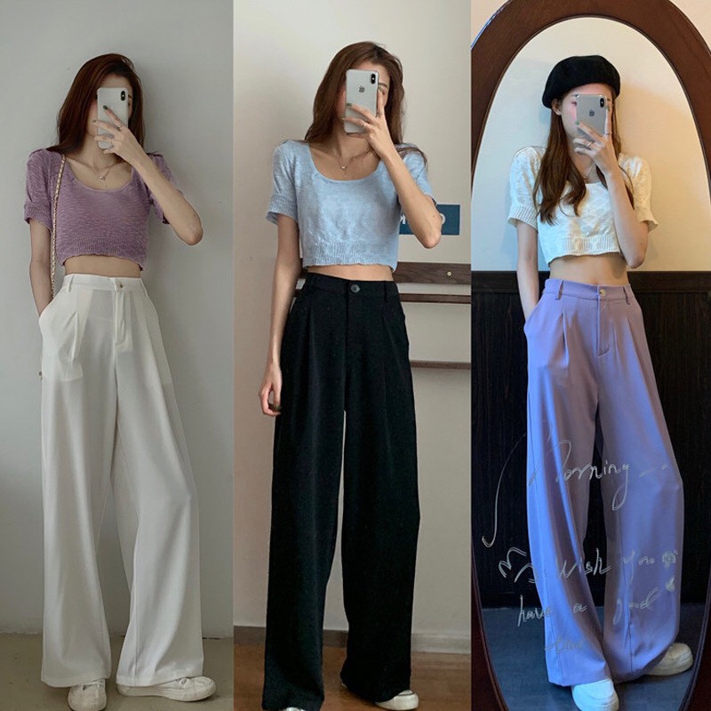 Quần ống rộng, ống xuông kiểu dáng culottes chất liệu tuyết mưa dày dặn cao cấp thời trang nữ mã QORCLOT