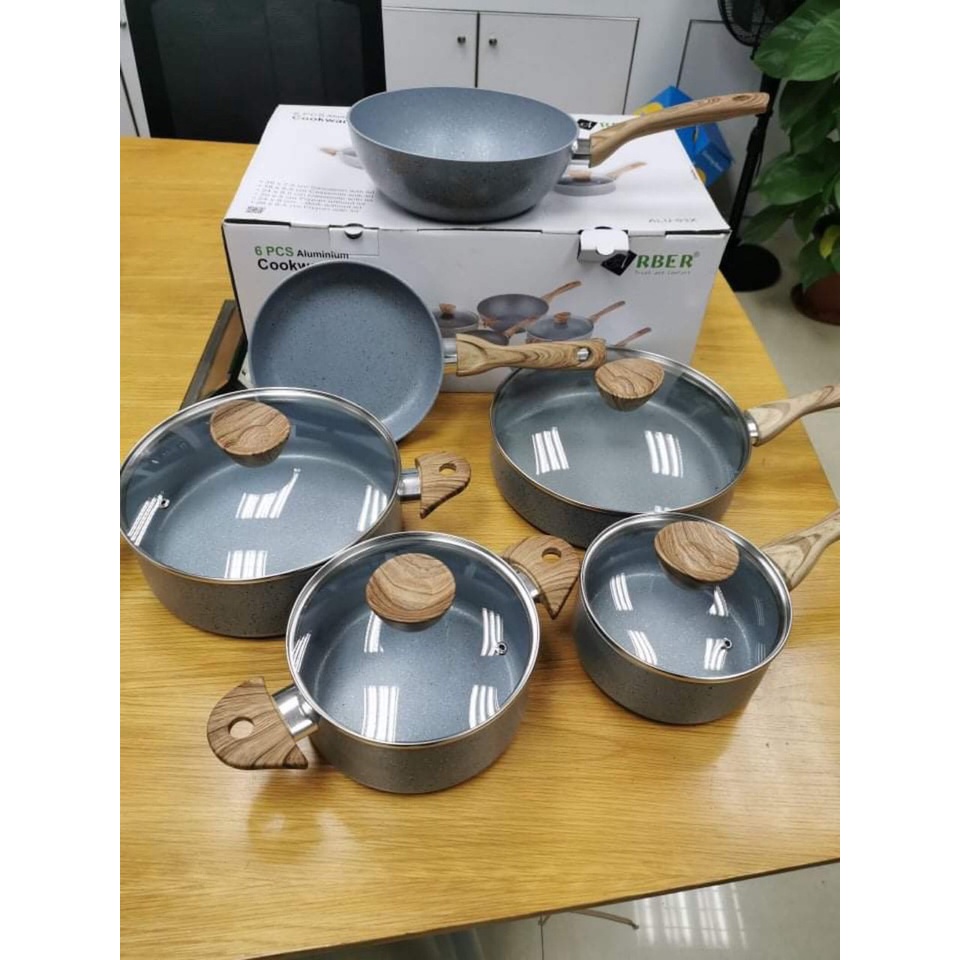 Bộ nồi nhôm đúc đáy từ 6 chiếc cao cấp ARBER Aluminium ALU03X hàng chính hãng bảo hành 12 tháng