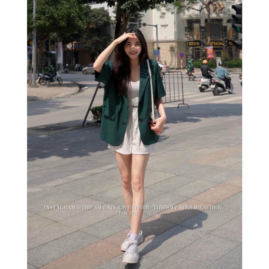 Áo khoác blazer cộc tay màu xanh | BigBuy360 - bigbuy360.vn