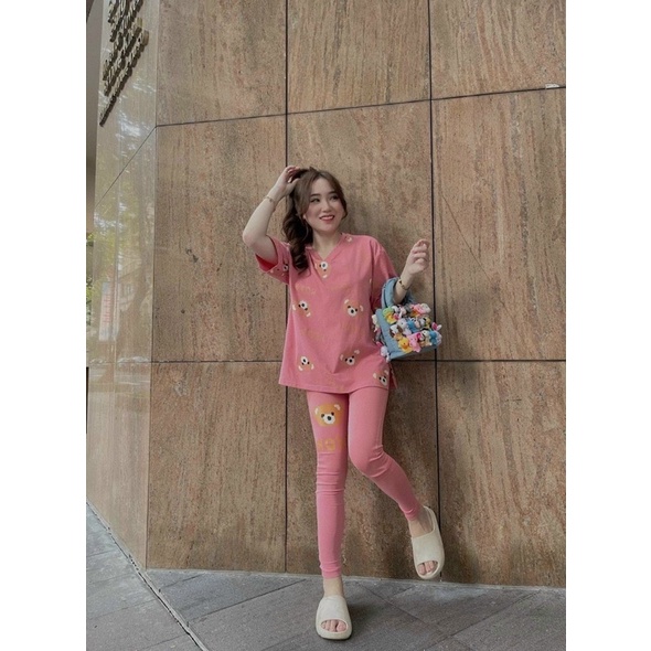 Set áo thun gấu quần dài ôm siêu hot