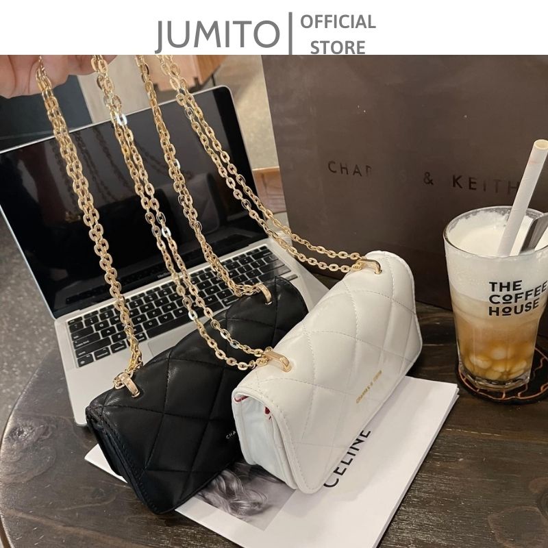 Túi xách nữ đeo chéo đeo vai C.K phồng chữ nhật dây xích size 19 cm JUMITO T1.027.DE
