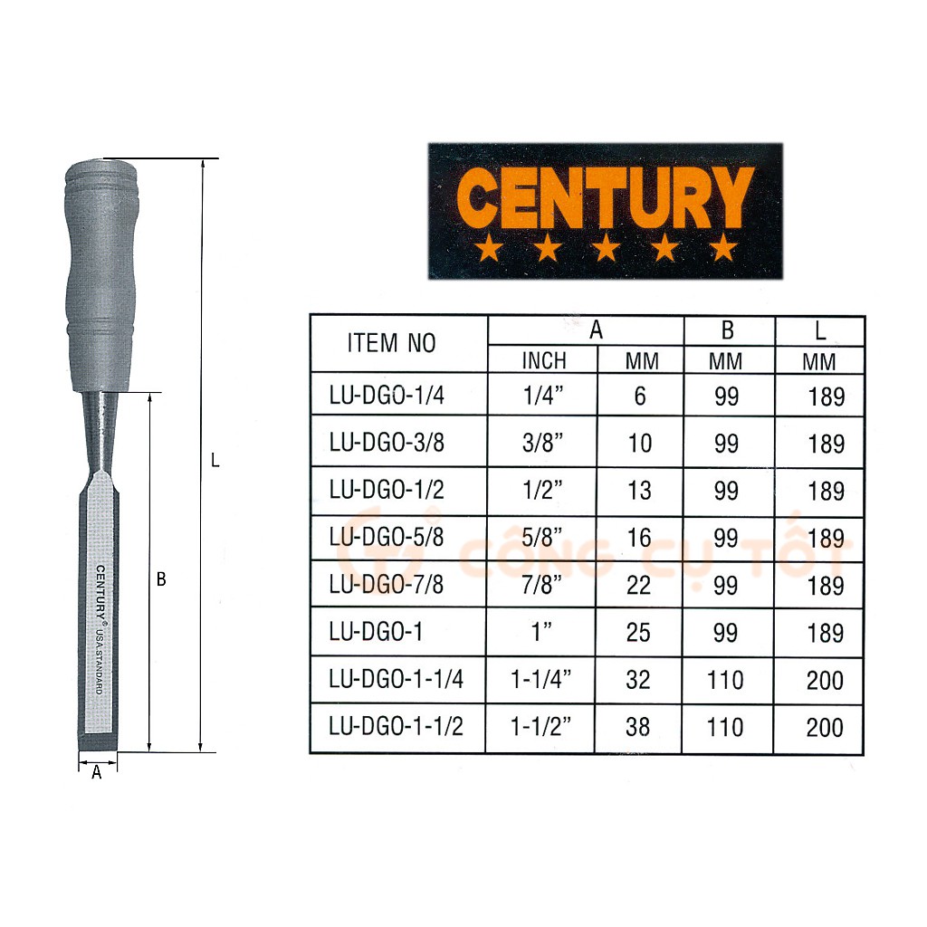 Đục gỗ cầm tay mũi dẹt Century