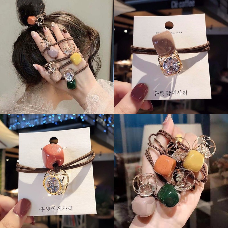 Dây Buộc Tóc Cao Su Acrylic Đính Đá Dễ Thương Phong Cách Hàn Quốc Cho Nữ