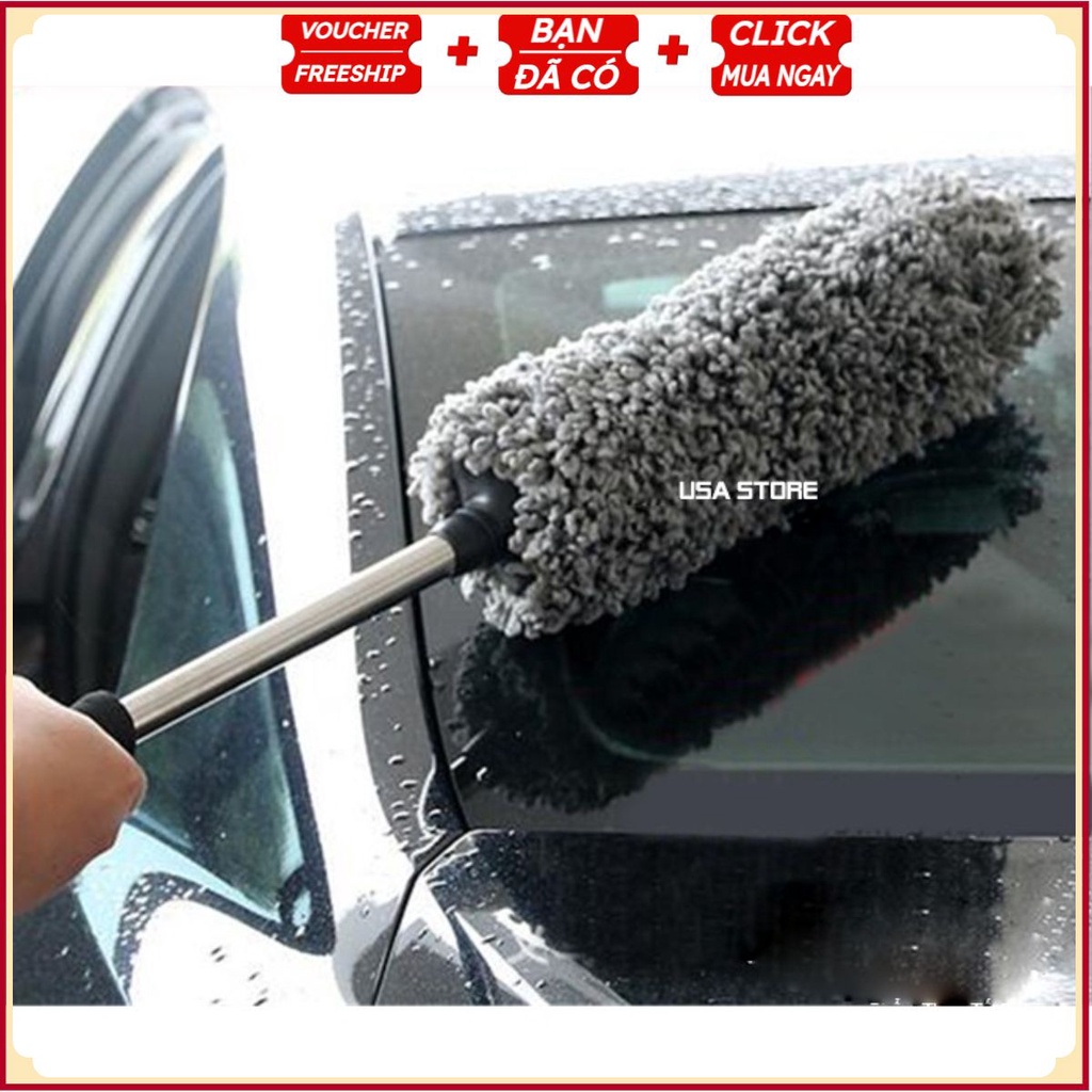 Chổi Phủi Bụi T1 Rửa Ô TÔ Chuyên Dụng - Sợi Vải Mang Điện Tích - Kiểu Xám Tròn Cán Dài