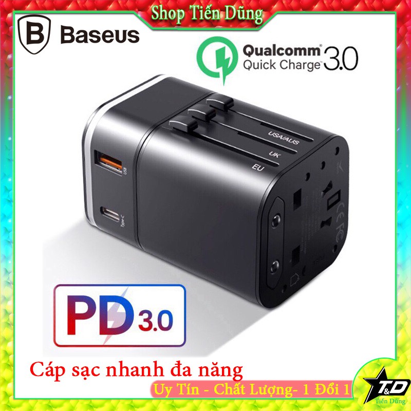 Củ sạc đa năng Baseus tích hợp 3 in 1 Sạc nhanh 18W du lịch đa năng Baseus Removeable 2in1 Ổ cắm điện + củ sạc rời