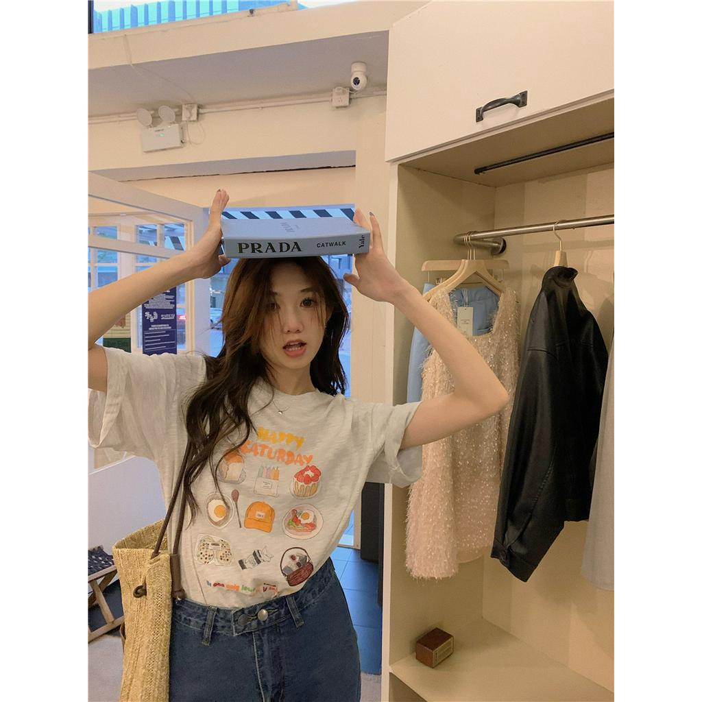 Áo Thun Cotton Cổ Tròn Ngắn Tay In Chữ Thời Trang Cá Tính 61828