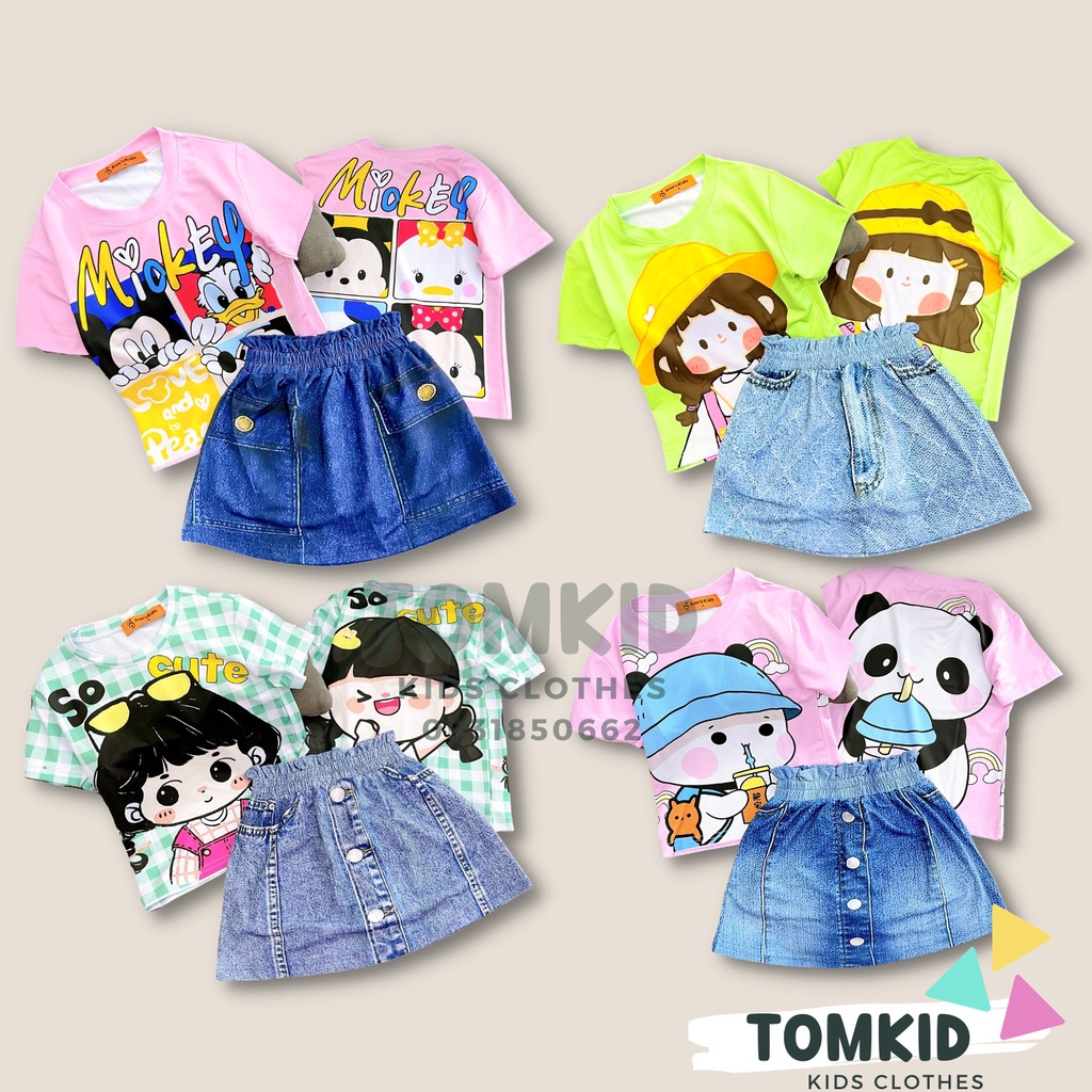 Đầm cho bé gái, set bé gái chất thun lạnh 3D cao cấp có quần trong chính phẩm dày dặn co giãn thoáng mát 9-40kg Tomkids