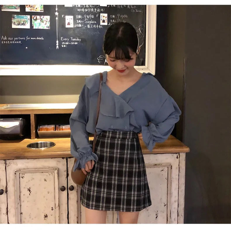 Chân Váy Ngắn Dáng Chữ A Họa Tiết Sọc Caro Phong Cách Retro | BigBuy360 - bigbuy360.vn