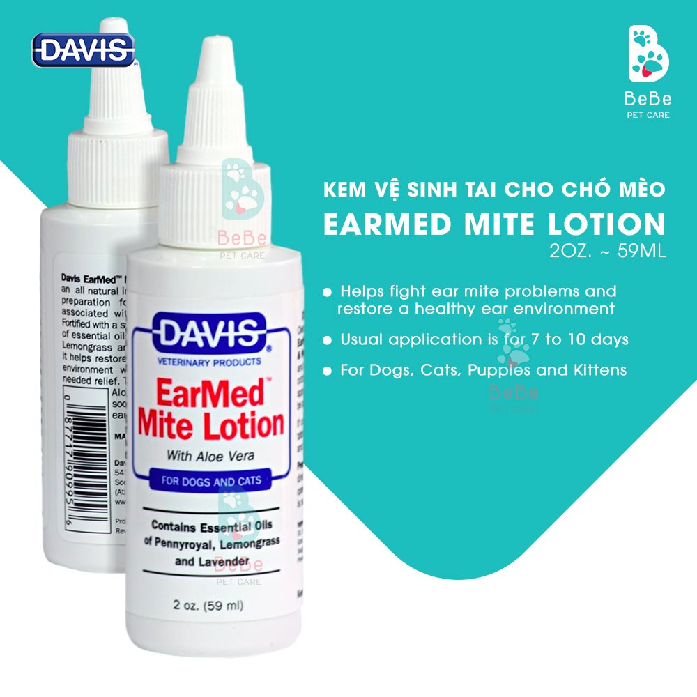 Kem Vệ Sinh Tai DAVIS EarMed Mite Lotion Cho Chó Mèo