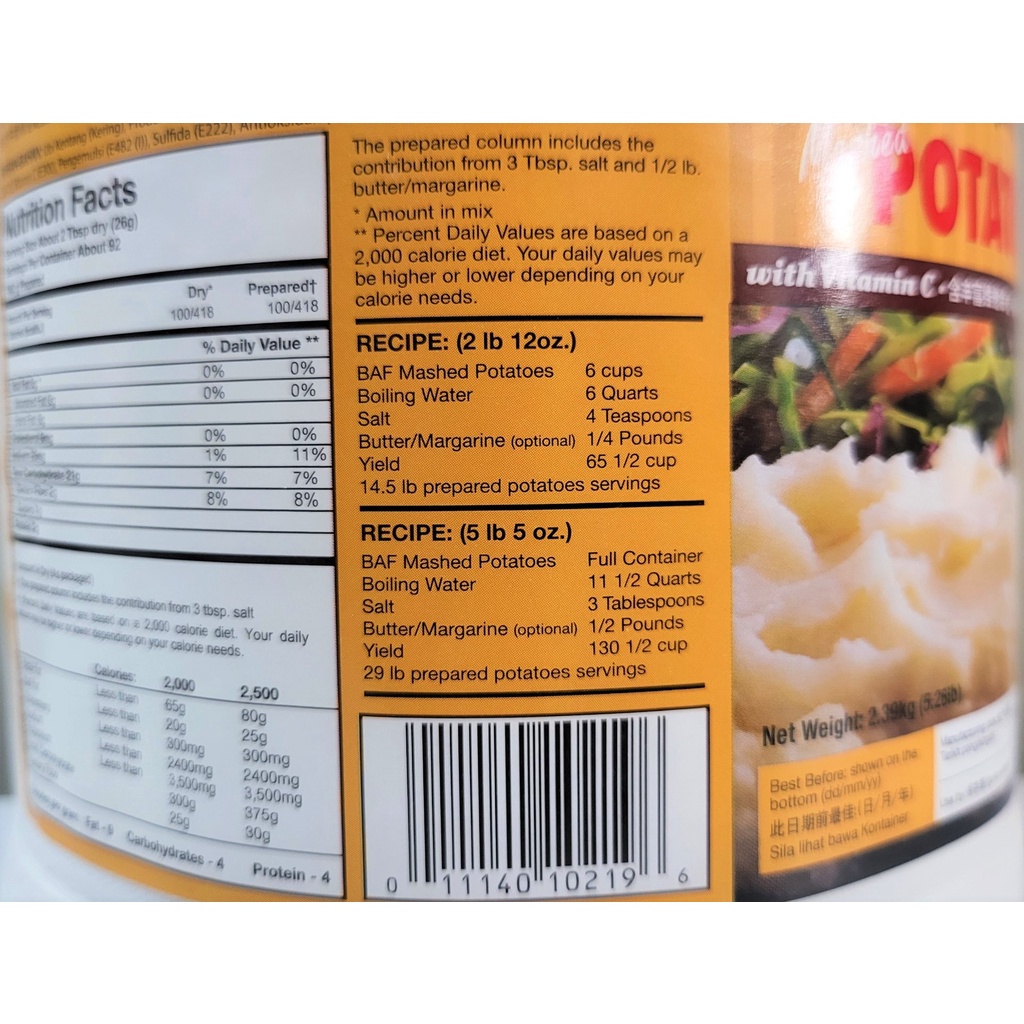 [HỘP LỚN 2.39Kg] KHOAI TÂY NGHIỀN NHUYỄN [USA] BASIC AMERICAN FOODS Mashed Potatoes (halal) (dtc)