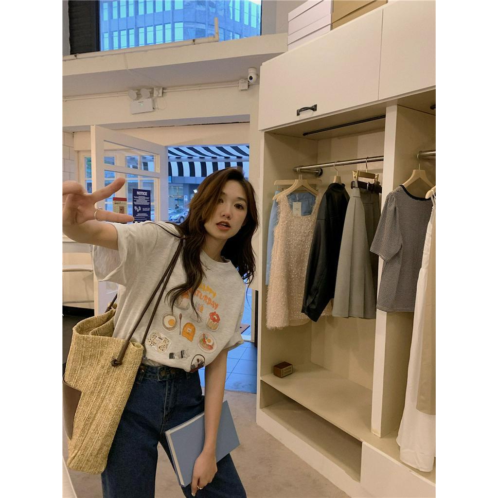 Áo Thun Cotton Cổ Tròn Ngắn Tay In Chữ Thời Trang Cá Tính 61828