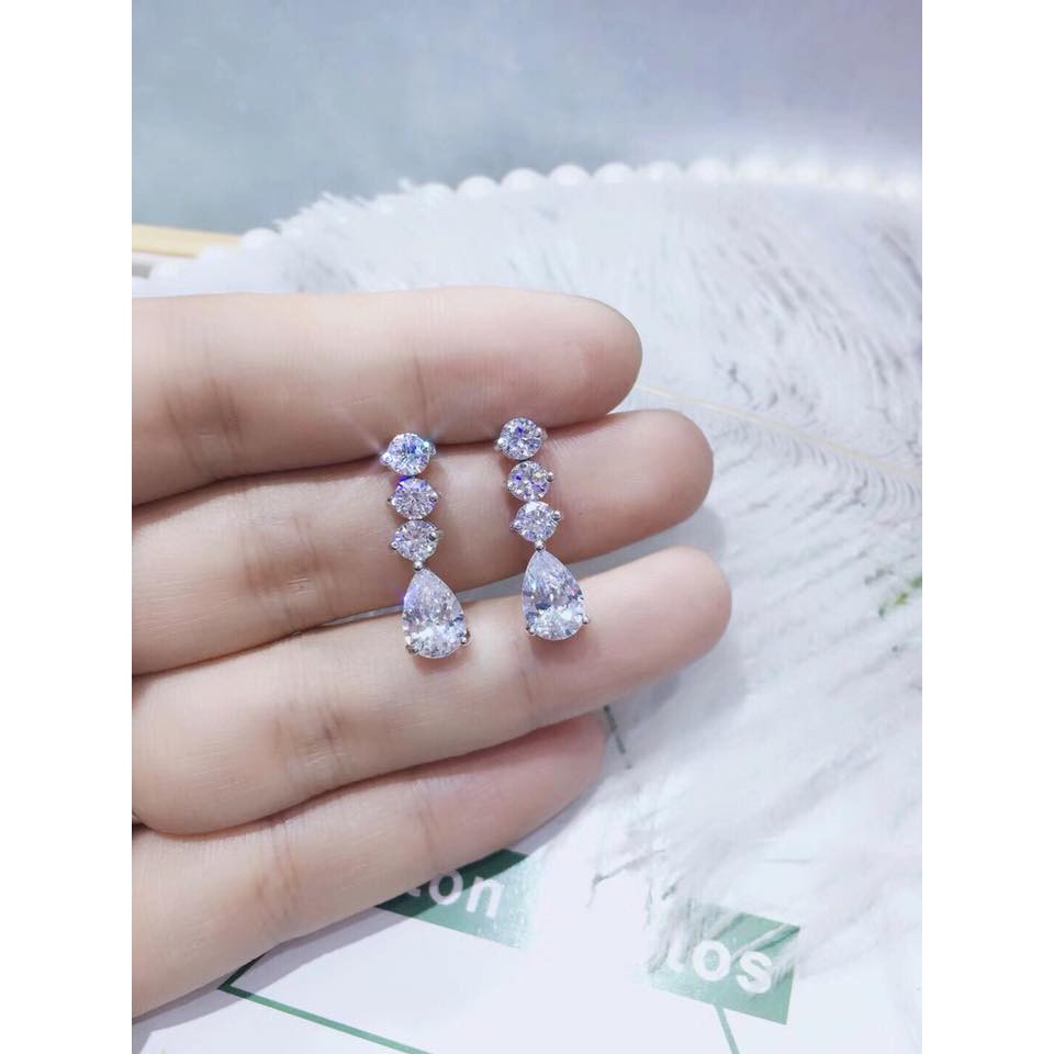 Khuyên tai Giọt nước 4 đá Bạc 925 xinh xắn - Bông tai nữ dự tiệc, cưới hỏi - OBE Jewelry