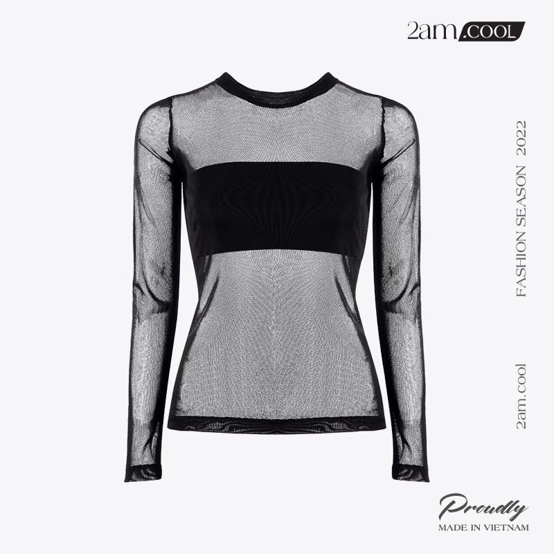 Áo Lưới Tay Dài Xuyên Thấu Kèm Áo Ống Croptop Chất Liệu Cotton Mịn 2AM
