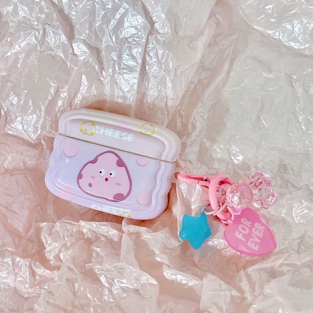 Vỏ Bảo Vệ Hộp Sạc Tai Nghe Bluetooth airpods 1 2 3 pro Bằng tpu Mềm Hình Phô Mai Màu Hồng Imd Có Dây Đeo
