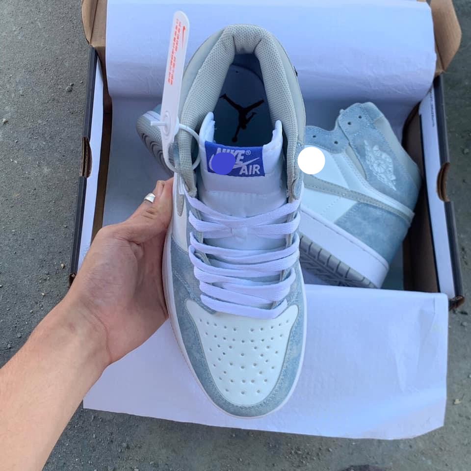 Giày Sneaker Jordan cổ cao Hyper Royal xanh loang nam nữ, Giày Jordan 1 high màu xanh ngọc xanh nỉ bản đẹp full box bill