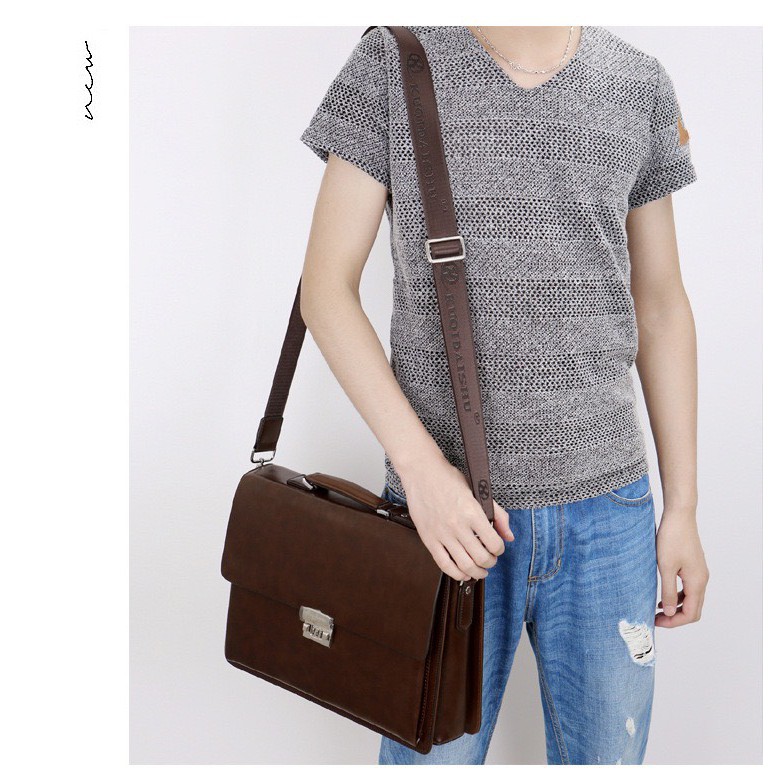 Túi xách cặp da giáo viên đựng laptop 14 inch da bò công sở T21 khóa số (Nâu-Đen) KT 38-27-7CM | BigBuy360 - bigbuy360.vn