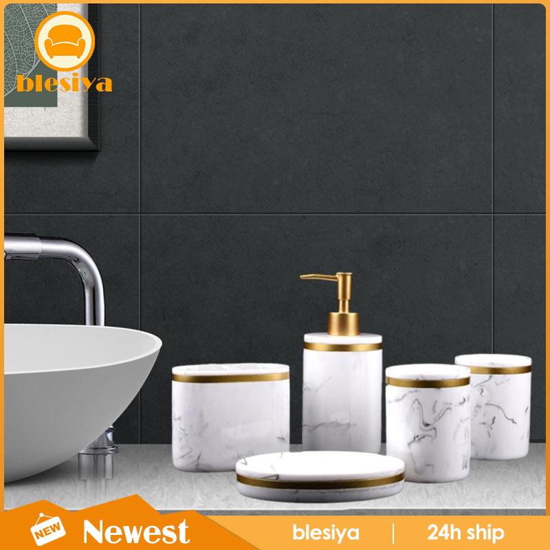 Bộ 5 Giá Đỡ Bàn Chải Đánh Răng Họa Tiết Đá Cẩm Thạch Màu Trắng Tiện Dụng Cho Phòng Tắm