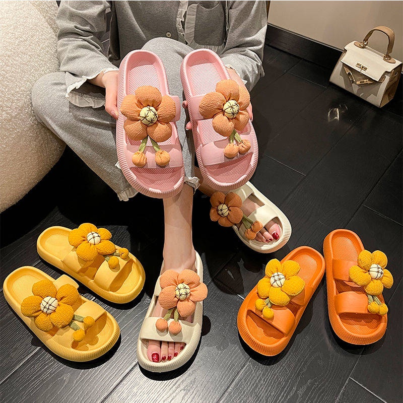 Dép Đi Biển Đế Dày Chống Trượt Hình Hoa Hướng Dương Dễ Thương