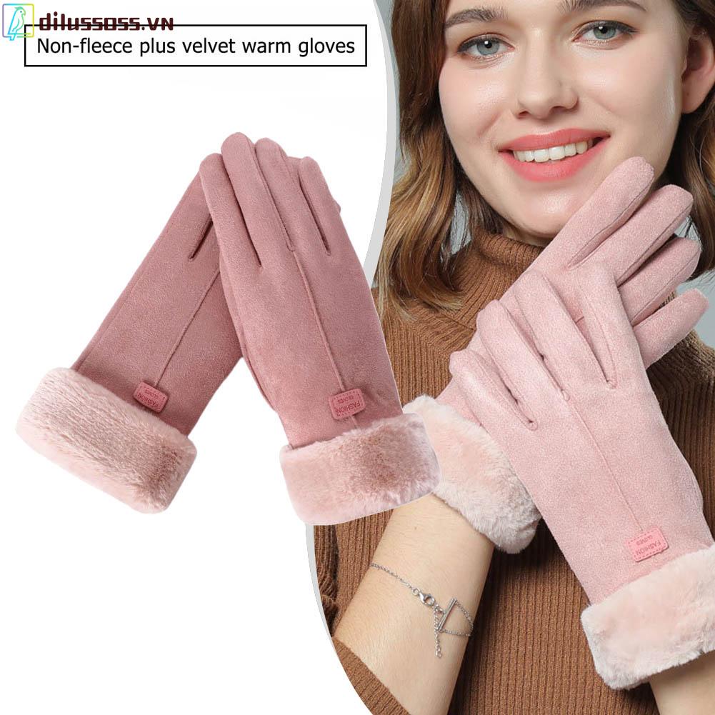Đôi Găng Tay Da Lộn Giữ Ấm Dễ Thương Cho Nữ