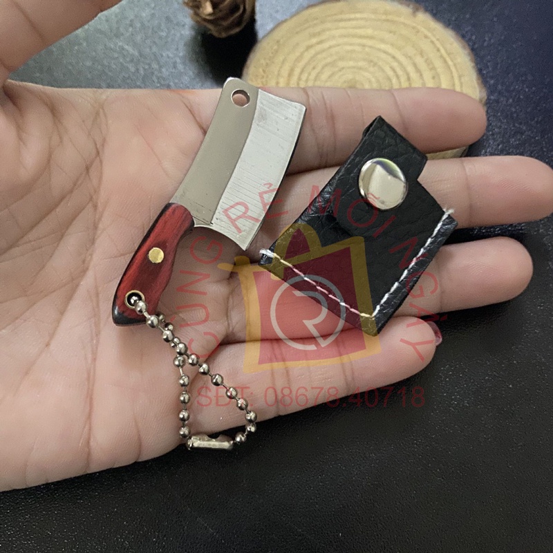 Dao bếp mini có bao da, dùng làm móc khóa, chơi đồ hàng