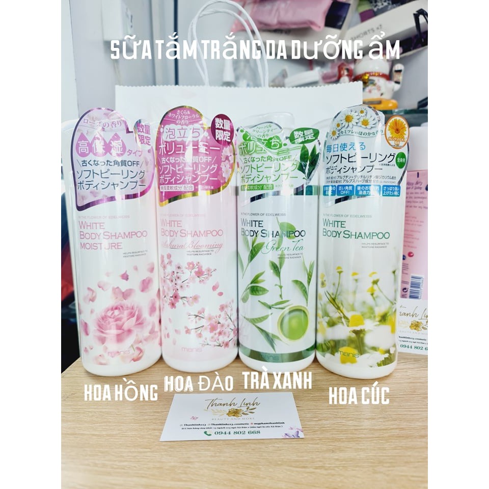 Sữa tắm trắng Manis White Body Shampoo Moisture Nhật Bản giúp tẩy da chết và làm trắng da toàn thân an toàn và hiệu quả