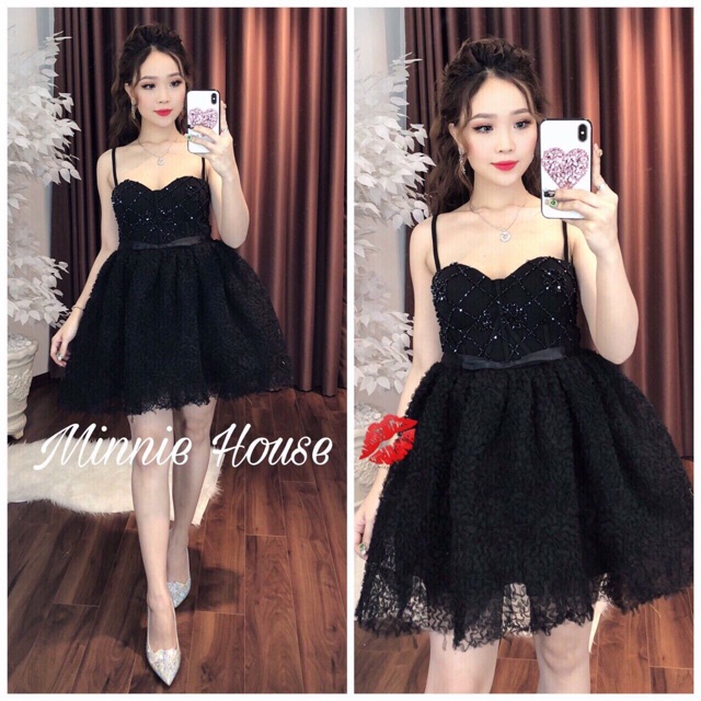 ĐẦM XOÈ REN HOA HỒNG CÚP NGỰC KẾT CHUỖI