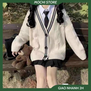 Áo Khoác Nữ, Áo Cardigan Nữ Phối Viền Nút To Trang Trí Chất Len Dày Dặn Form Rộng Phong Cách Hàn Quốc Siêu Xinh. ((-