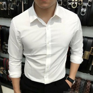 Áo sơ mi nam dài tay màu trơn chất lụa chống nhăn chống xù form Hàn Quốc
