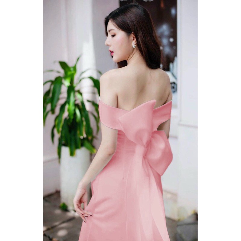 đầm trễ vai nơ sau