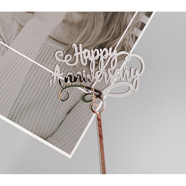 Ulang Tahun Perkahwinan ~ Happy Anniversary Phụ Kiện Trang Trí Bánh Kem Bằng Acrylic Cho Kỷ Niệm