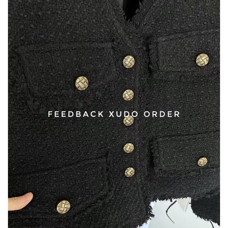 ÁO DẠ TWEED ĐEN DÁNG NGẮN - ÁO KHOÁC NỮ THU ĐÔNG