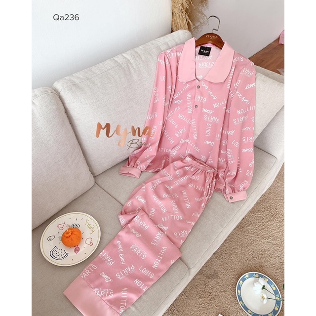 Bộ mặc nhà pyjama dài tay chất lụa mềm mịn: Qa236