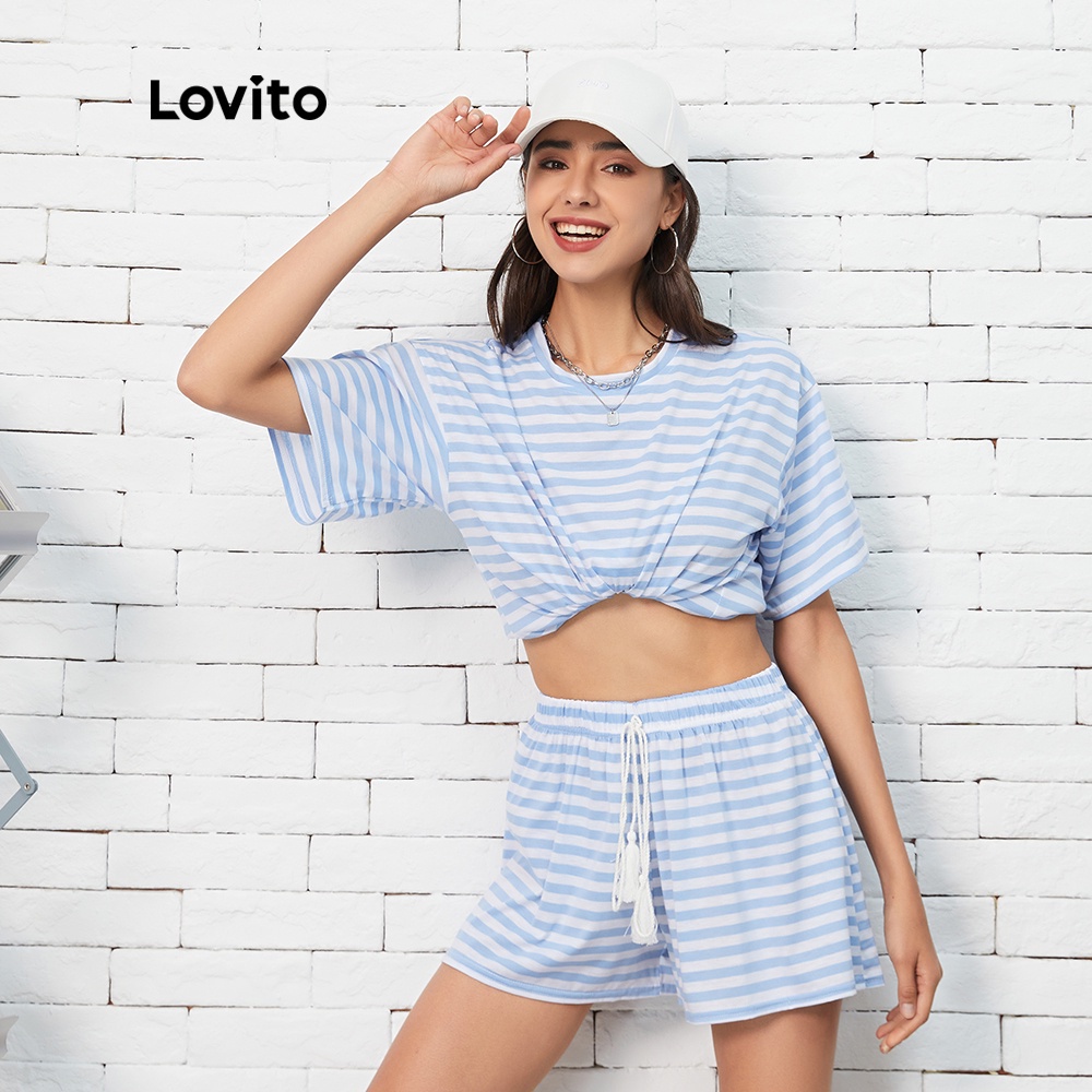 Bộ quần áo Lovito dây rút L07071 (màu xanh lam)