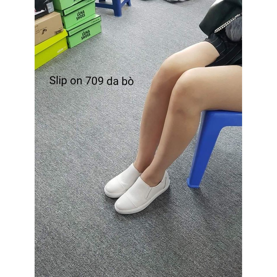 Giày lười nữ, slip on Lunashoes (709) da bò thật mềm đế cao su cao 5p cực đẹp hack chiều cao giầy trung niên cho mẹ